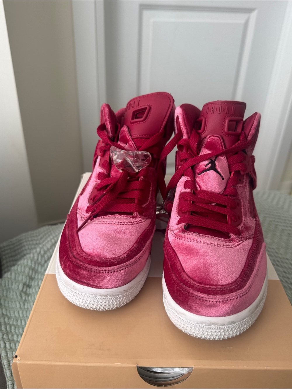 Jordan Women's Velvet High-Top Sneakers in Fuchsia and Pink